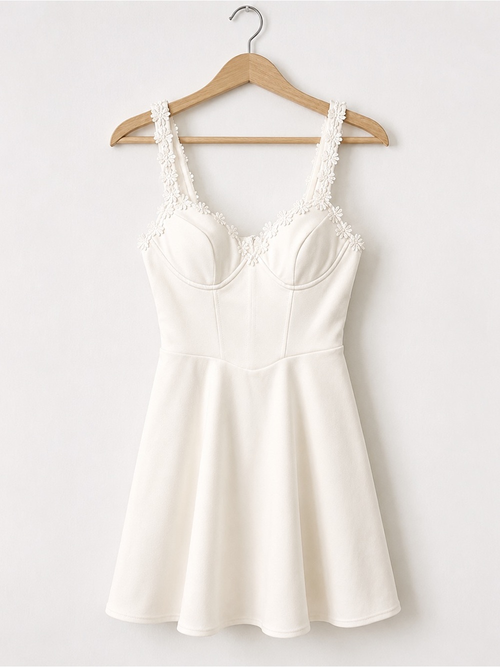 White Floral-Trim Fit & Flare Dress